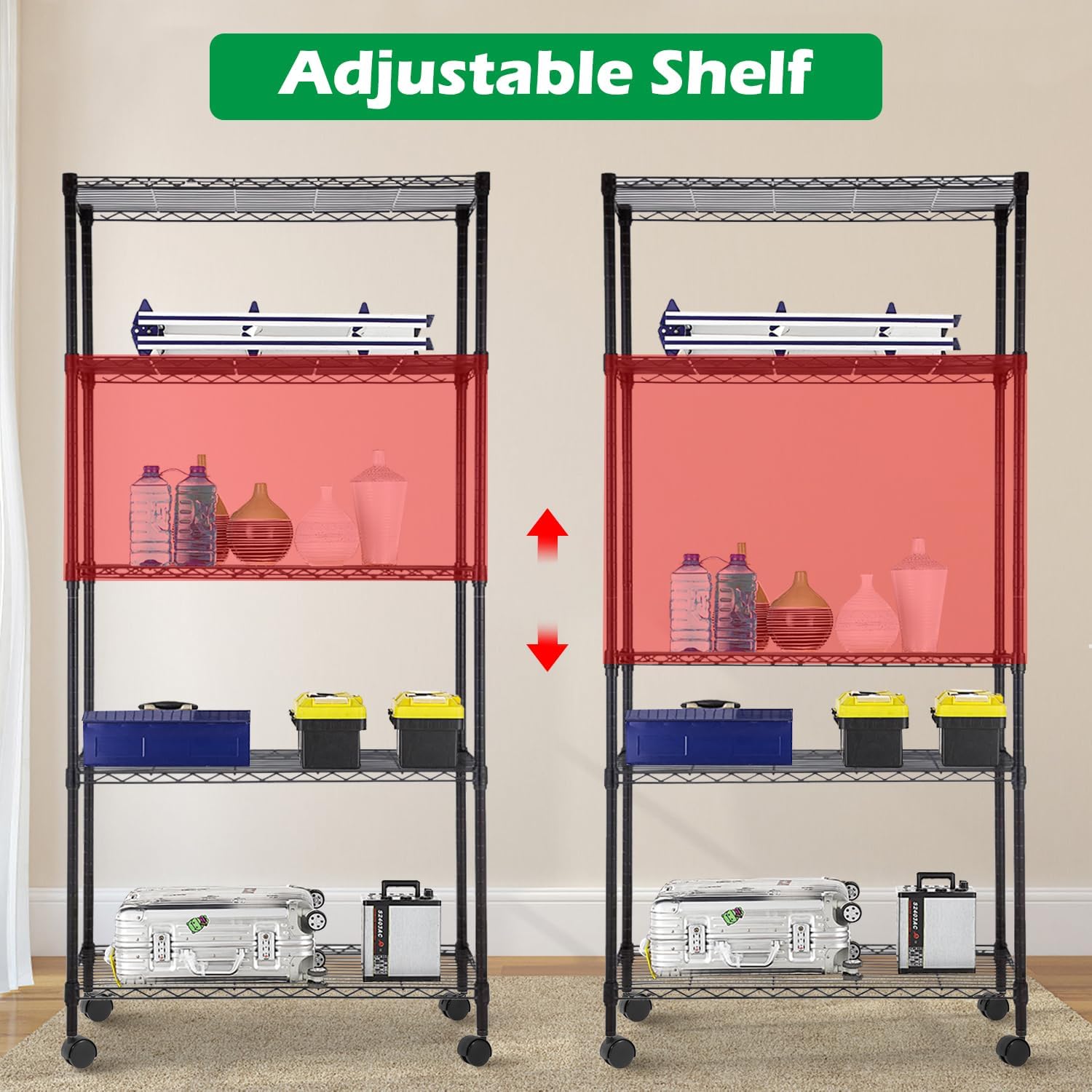 PayLessHere | 6-Tier Wire Shelf with Wheels | 45"x18"x82" | Black