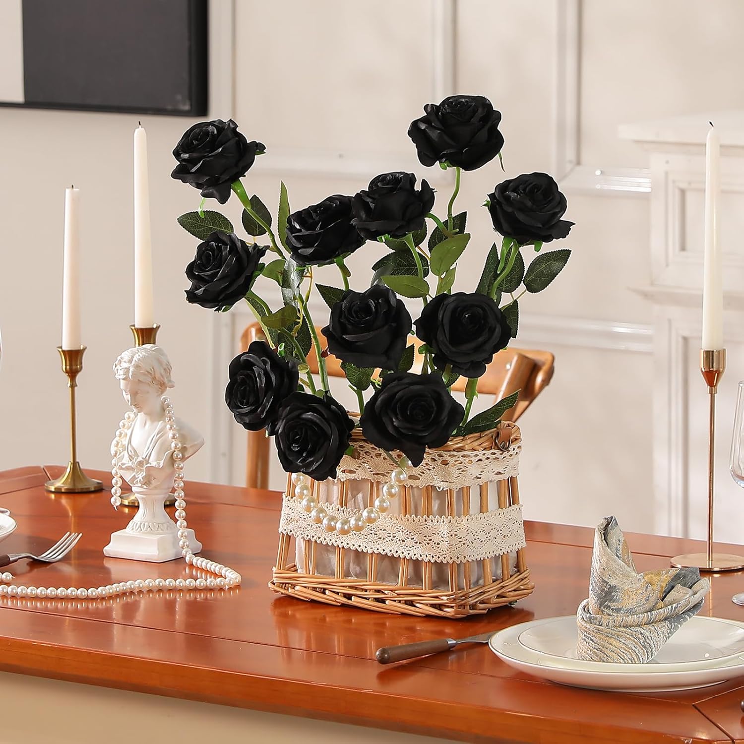 Hawesome 12PCS Artificial Silk Flowers Realistic Roses Bouquet Long Stem for Home Wedding Decoration Party (Yellow, 6 Flowers 6 Buds)