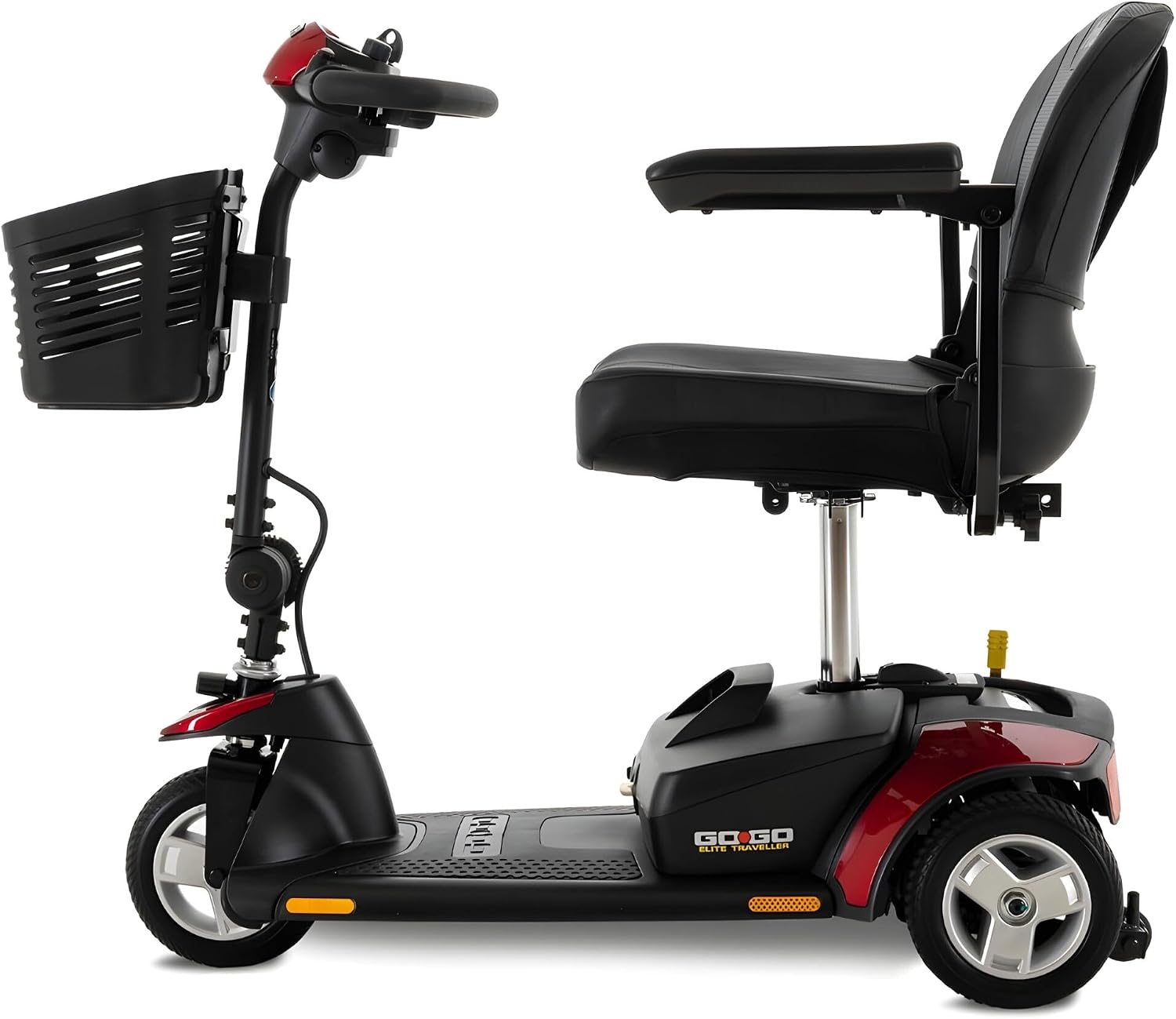 Pride Mobility Go Go Elite Traveller 3-wheel Scooter - Travel Mobility for Adults, 12 Ah Battery, 300 Lbs Weight Capacity, Red, Seat Dimensions - 17" W x 17" D - SC40E