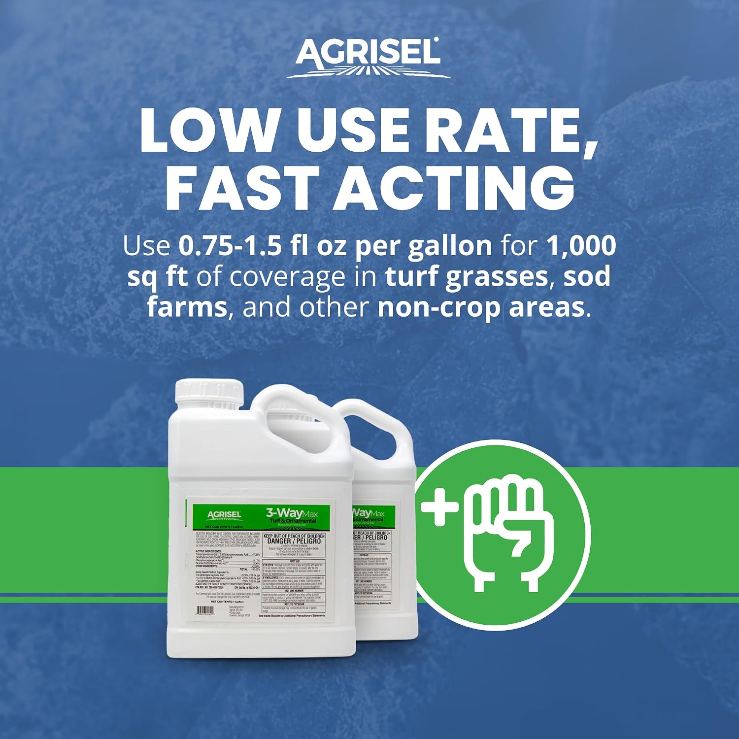 Agrisel 3 Way Max Weed Killer, Eliminate 50+ Weeds, Pet Safe, 128 Ounces | Safe on Grass, Weed Spray, Low Odor, Easy Mixing