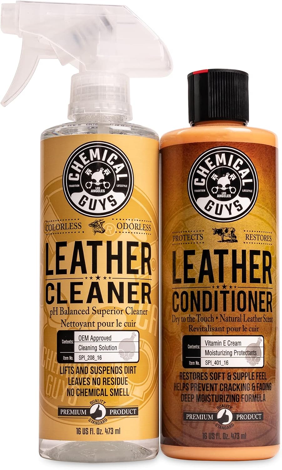 Chemical Guys, Leather Cleaner & Conditioner Kit for Cars & Home, 2 x 16 oz | Two-step kit cleans then conditions seats, furniture, bags and boots, pH-balanced for natural and sealed leather