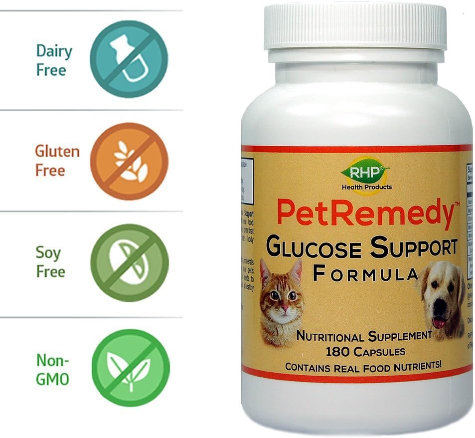 PetRemedy Pet Blood Sugar Support. Natural Supplement maintains Healthy Glucose Levels in Diabetic Cats and Dogs. (180 Capsules, 90 Days Supply)