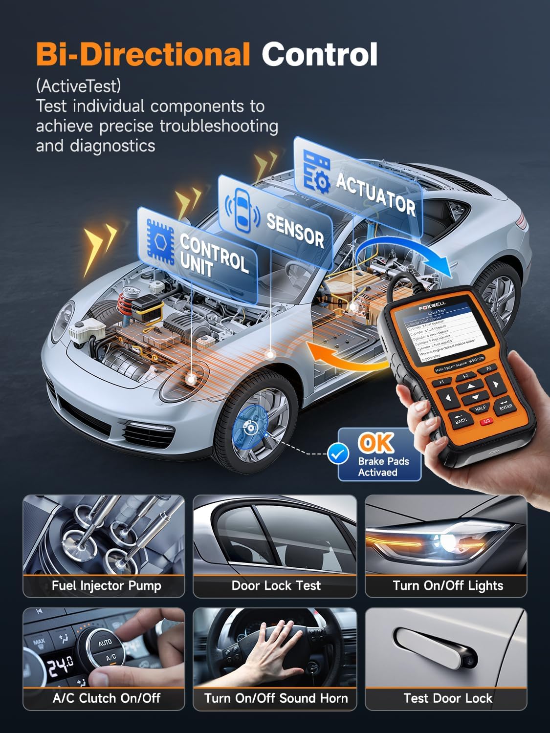 FOXWELL NT510 Elite OBD2 Scanner fit for Porsche Diagnostic Tool, Full System Bi-Directional Control Code Reader with All Reset Services