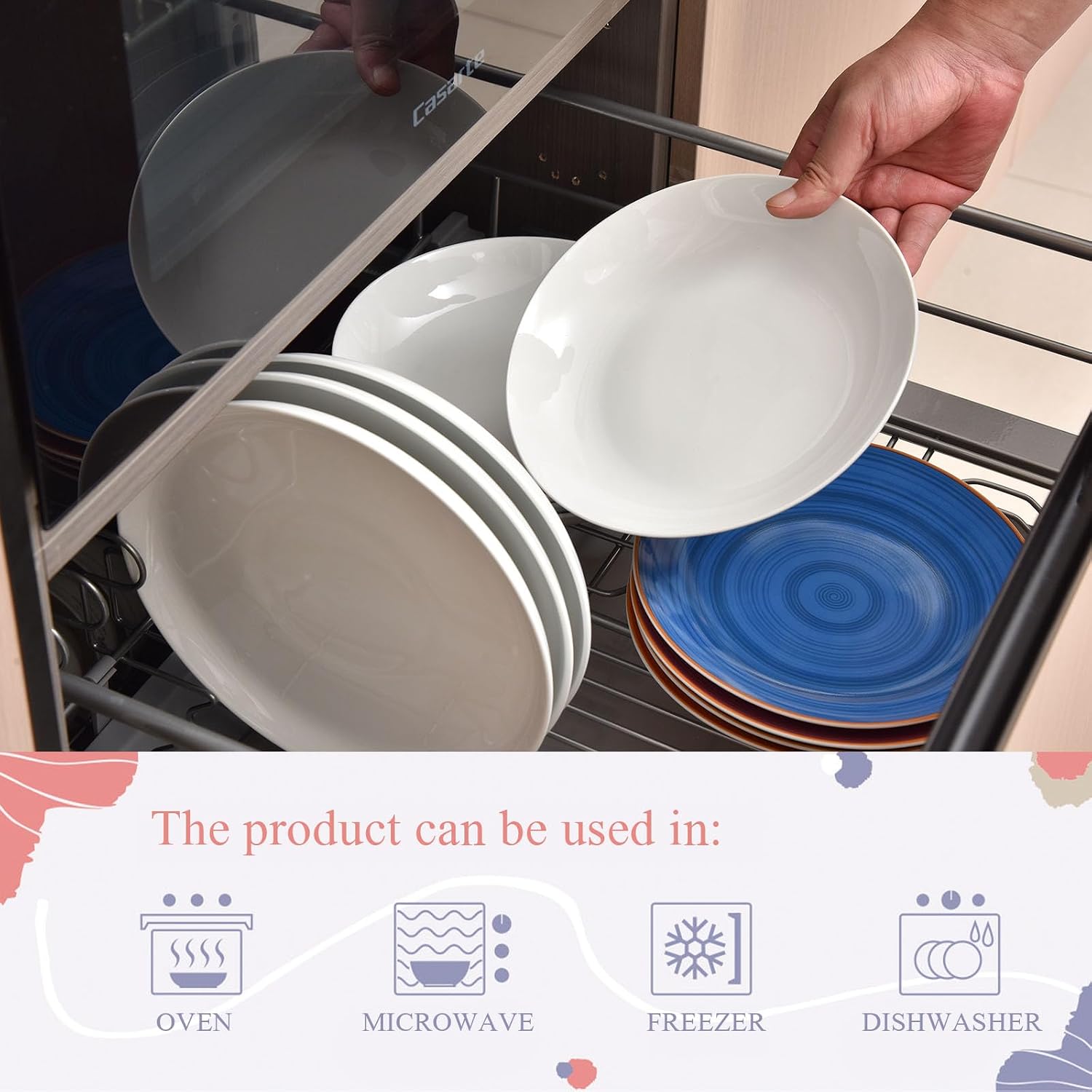 Miicol White Pasta Bowls 28 oz, Ceramic Salad Bowls Set of 6, Wide and Shallow Serving Bowl 8.25 inch, Large Pasta Plates, Serving Dish for Soup