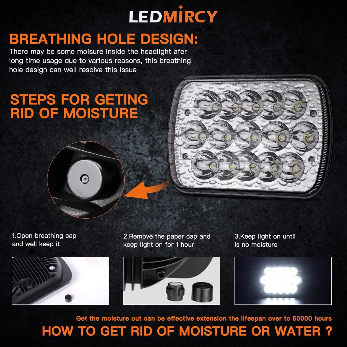 LEDMIRCY 5x7 LED Headlights, H6054 LED Headlights Hi/Lo Sealed Beam 2PCS