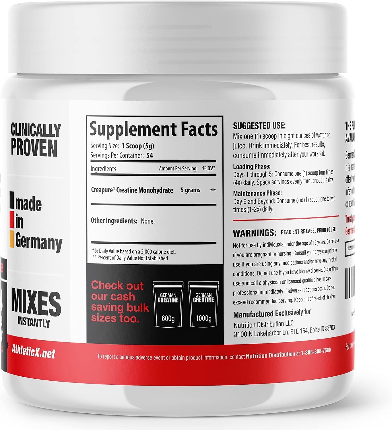 German Creatine Micronized Creatine Monohydrate Powder for Strength, 270g | 99.99% Pure Creapure for Muscle Growth & Performance