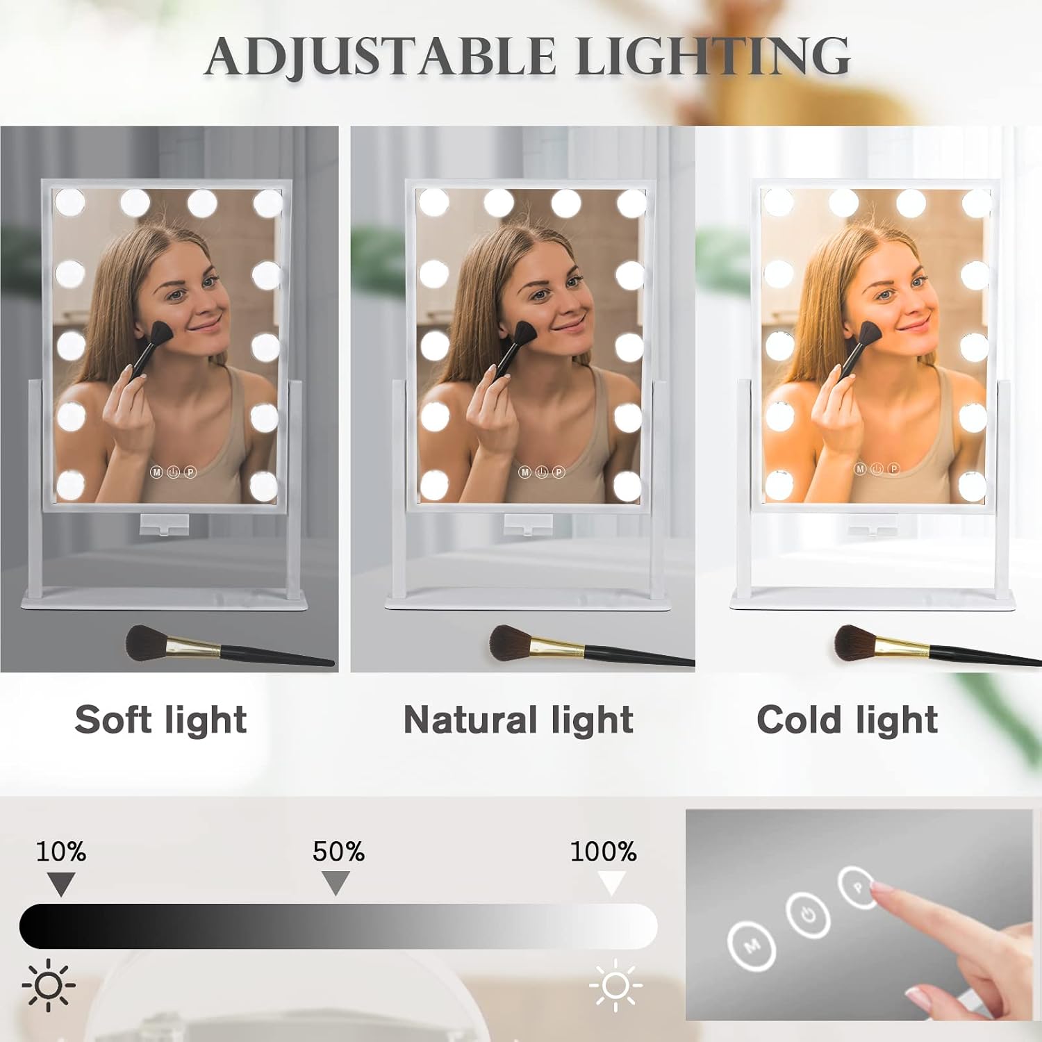 BWLLNI Lighted Makeup Mirror, White Vanity Mirror with Lights,9 LED Bulbs