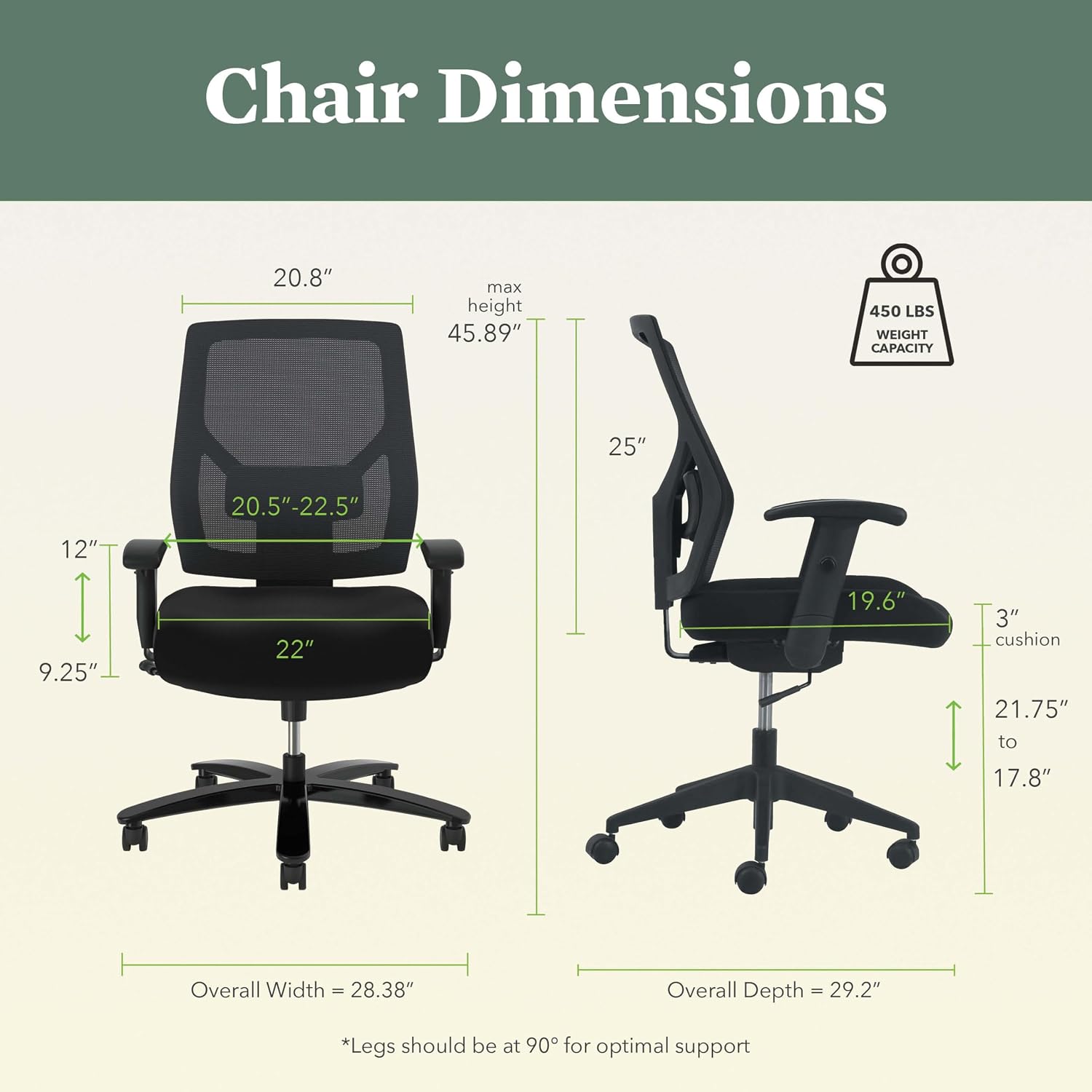HON Crio Big and Tall Ergonomic Office Chair, Heavy Duty Desk Chair, Black | Big and tall ergonomic office desk chair for desk work, lumbar support, adjustable arms, mesh comfort, 450 lb capacity