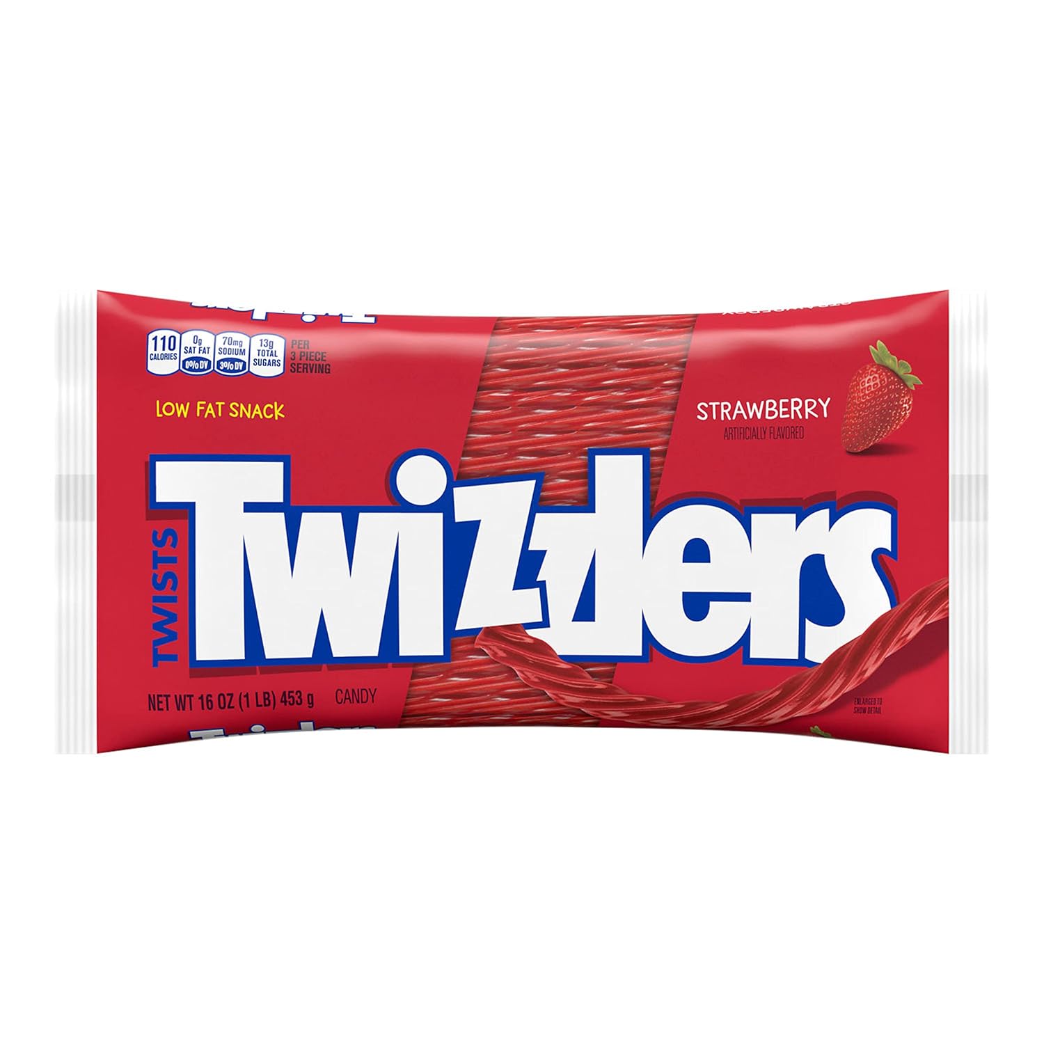 TWIZZLERS Twists Strawberry Flavored Licorice Style, Chewy Candy Bag, 16 oz | Strawberry Flavored Chewy Licorice Style Twists, Low Fat and Kosher, Classic Movie Snack for Parties and Candy Dishes, 16 oz