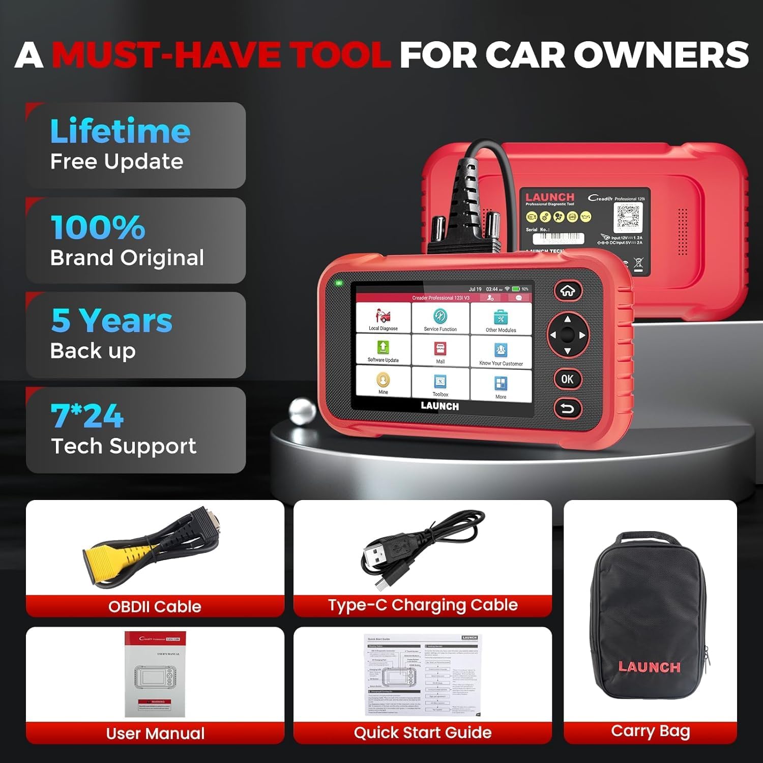 LAUNCH OBD2 Scanner CRP123I V3.0 Elite, 7 Resets Car Scanner, Lifetime Update | FCA SGW, CANFD&DoIP
