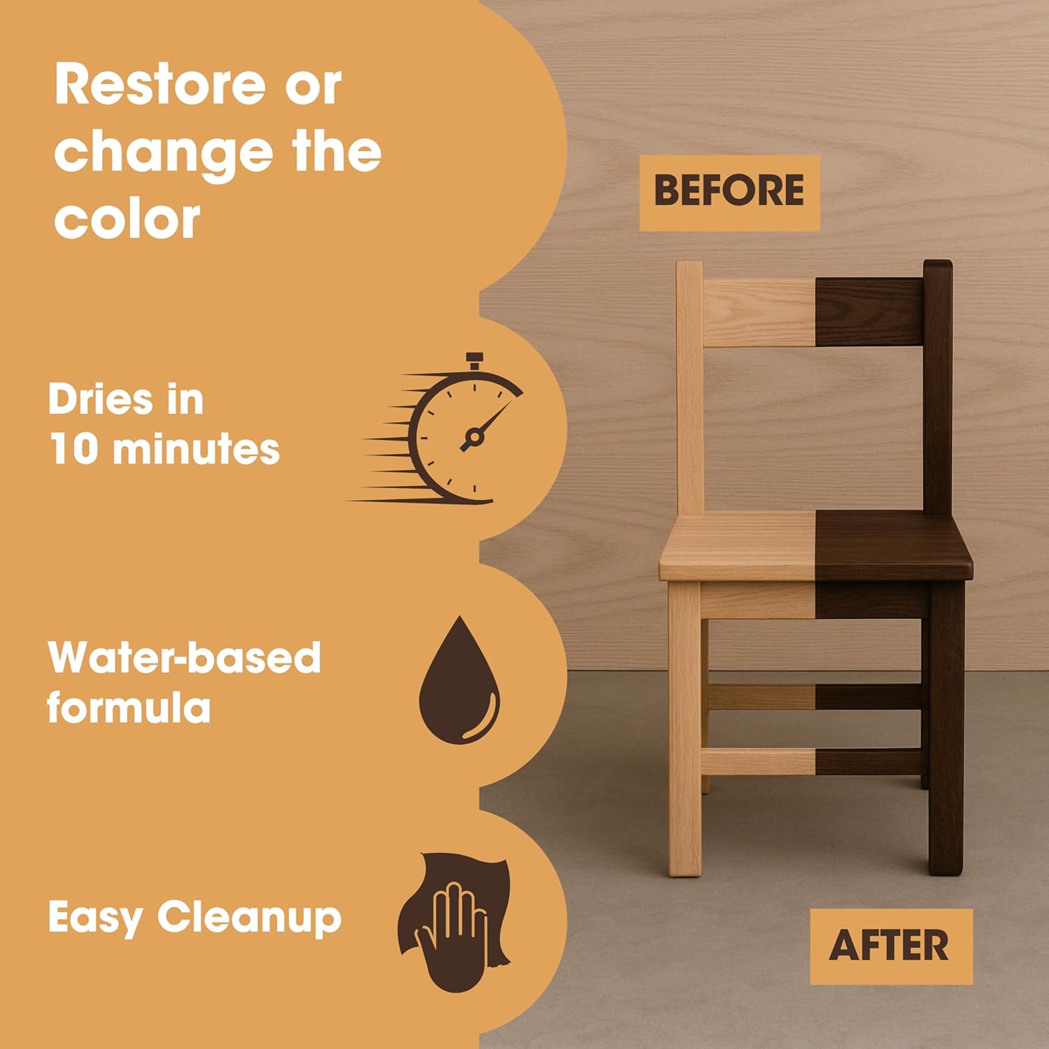 Furniture Clinic Wood Stain | Dark Oak | Water Based | Fast Drying, Low Odor