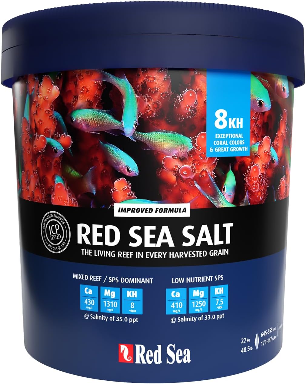 Red Sea Reef Salt Mix Large Bucket - Makes 175 Gallons Complete Marine Saltwater Aquarium Advanced Formula Optimal Coral Health & Stability