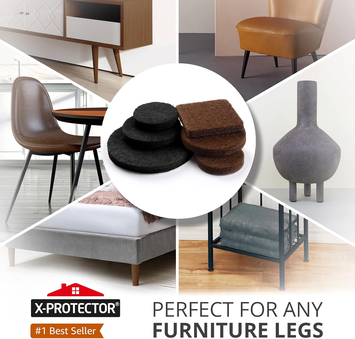 Felt Furniture Pads X-PROTECTOR 133 PCS Premium Furniture Pads - Felt Pads | Furniture Feet Wood Floor Protectors - Protect Your Hardwood & Laminate Flooring! Brown and Beige