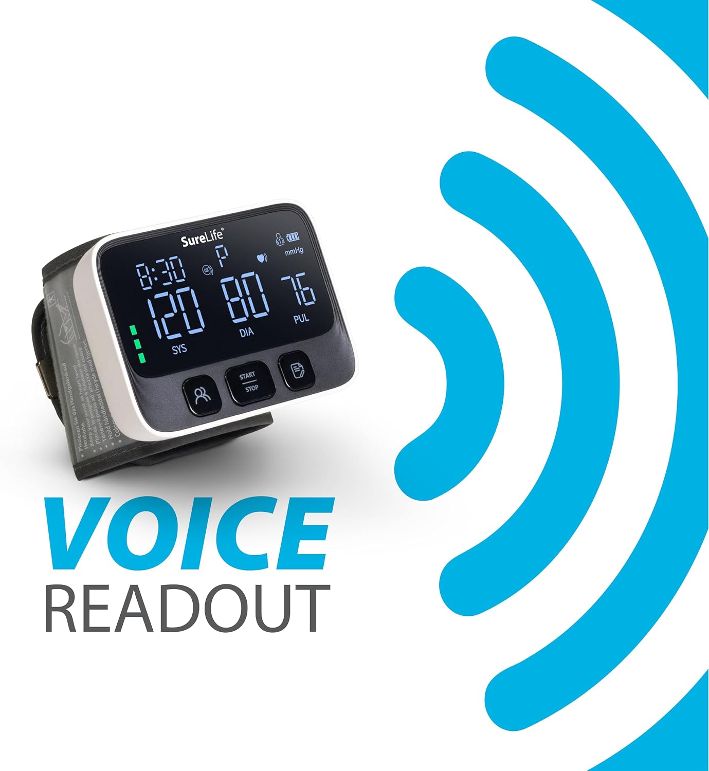 SureLife Premium Wrist Blood Pressure Monitor | Voice Readout, Irregular Heartbeat Alerts, Color-Coded Backlit LCD Screen, Fully Automatic
