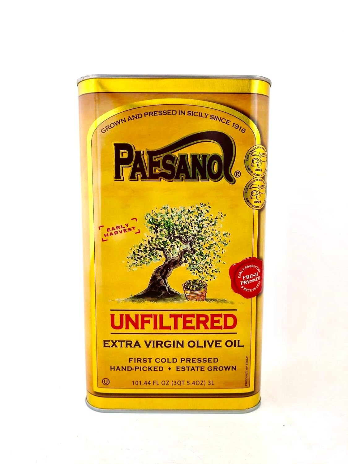 Paesanol Extra Virgin Olive Oil, Unfiltered, 33.8 Fl Oz (1L) | High Polyphenol, Premium First Cold Pressed, Hand Picked, Early Harvest in Sicily, Award Winning Italian EVOO
