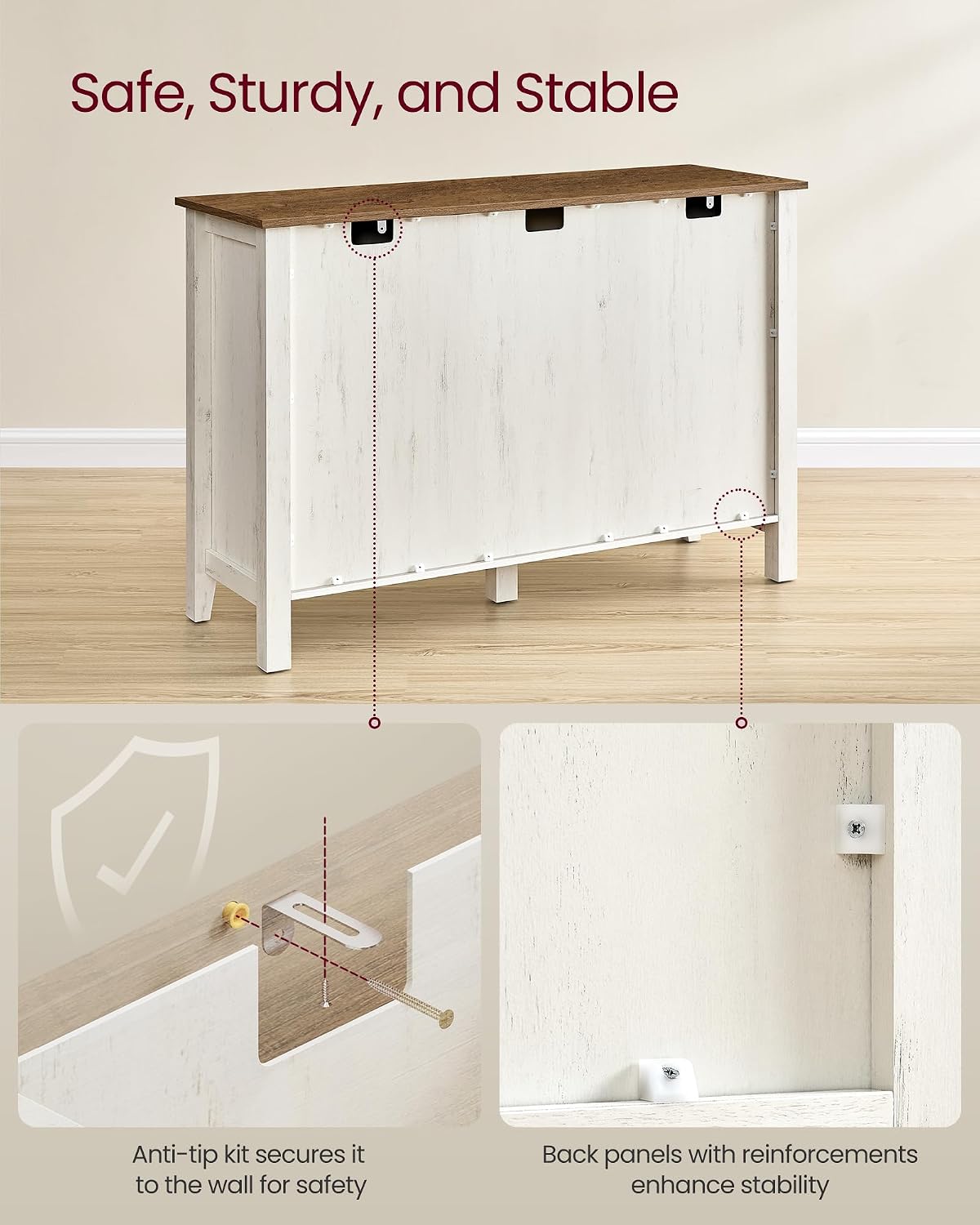 VASAGLE LIRY Collection - Storage Cabinet, Buffet Cabinet, Sideboard, Credenza, with Adjustable Shelves, for Entryway, Rustic White and Honey Brown ULSC381W01