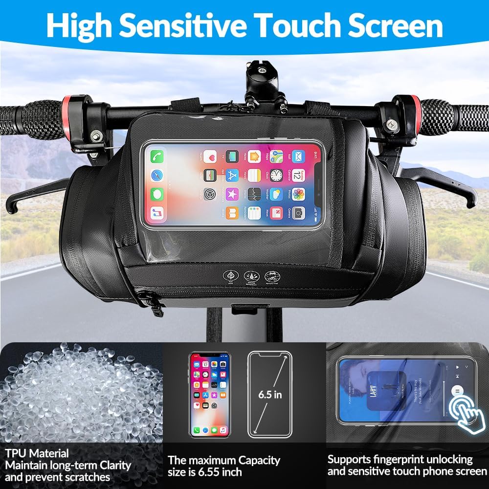 WOTOW Bike Handlebar Bag, Waterproof & with Sensitive Touch Screen, 3.5L