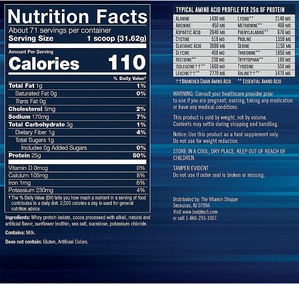 BodyTech Whey Protein Isolate Powder, French Vanilla, 1.5 LB, 23 Servings | 25G Protein per Serving, High Concentrated Protein Powder With Amino Acids & BCAAs for Men and Women, Gluten Free