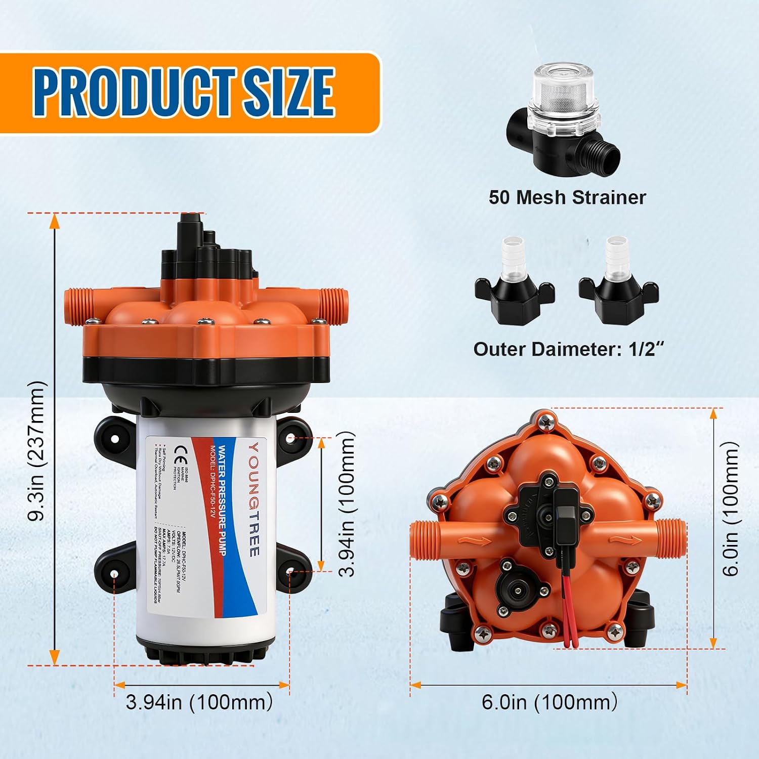 YOUNGTREE 55-Series 110V AC Fresh Water Diaphragm Pump 7GPM 70PSI 110volt 5-Chamber Water Pressure Washdown Pump On Demand with Pressure Switch for Irrigating, Home, Sprinkler, RV, Marine