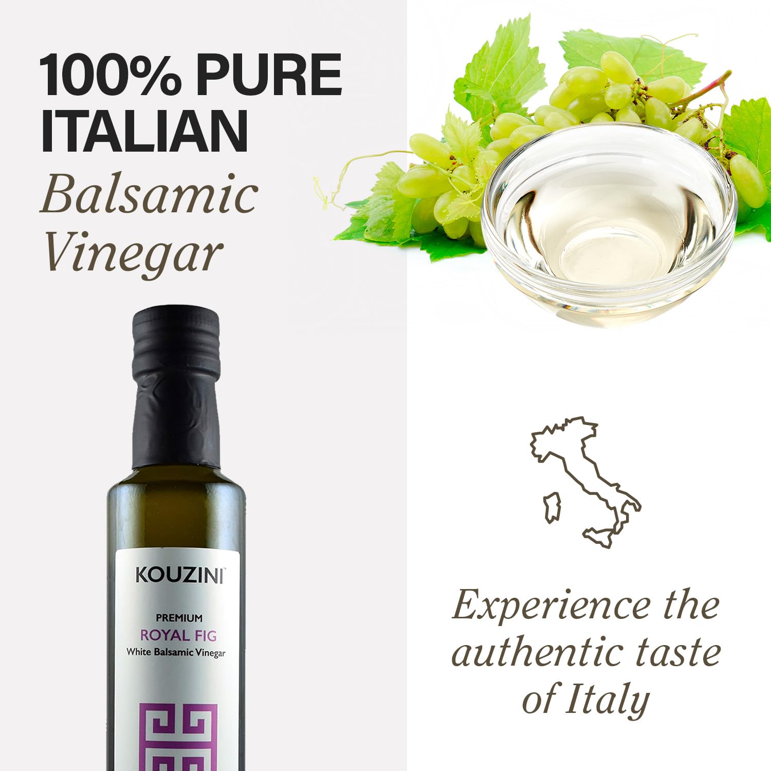 Kouzini Ultra-Premium Peach White Balsamic Vinegar, Aged, No Added Sugars or Preservatives, Ideal for Salads, Meats, Fish, Pizza, & Bread Dipping, Luxurious Balsamic Vinegar of Modena, 250ml