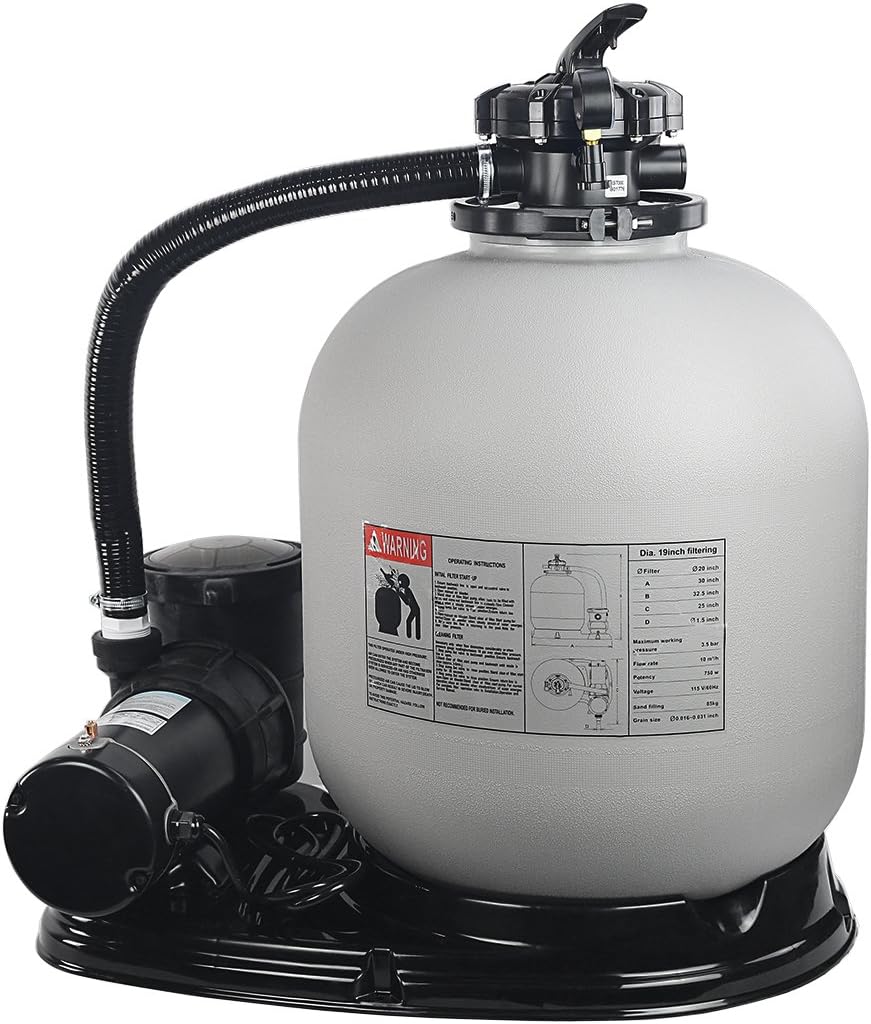 XtremepowerUS 13" Sand Filter Pump System for Above Ground Swimming Pool Self-Priming Pool Pump Multi-Port Valve, Strainer Basket 2, 400 GPH, Up to 10