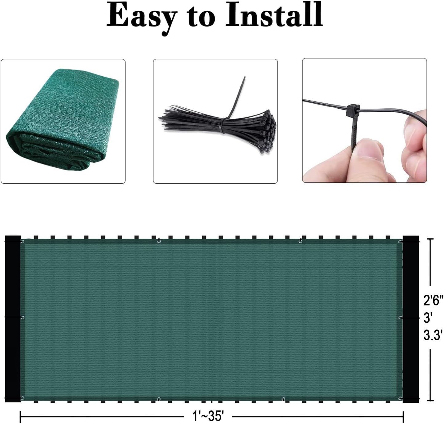 SUNLAX 3'x10' Black Balcony Privacy Screen Fence Windscreen 90% UV Block
