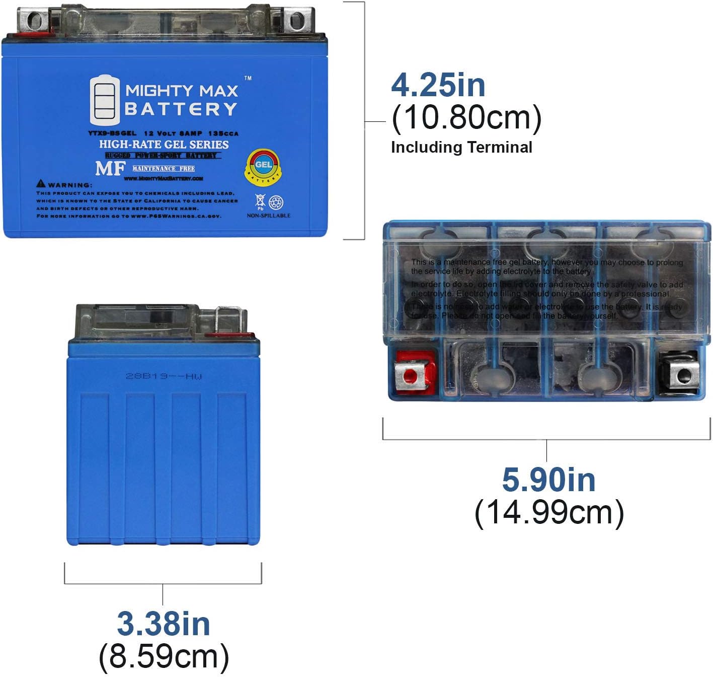Mighty Max Battery YTX4L-BS GEL - 12 Volt 3 AH, GEL Type, 50 CCA, Rechargeable Maintenance Free SLA AGM Motorcycle Battery