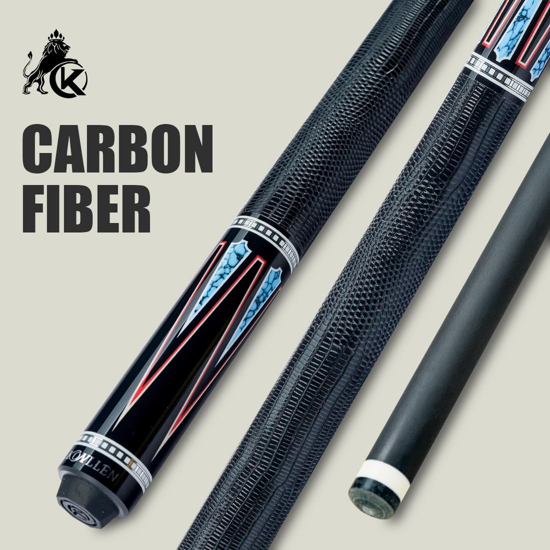 KONLLEN Carbon Fiber Pool Cue Stick 58-inch Professional Pool Sticks for Adults Full Carbon Technology Low Deflection Pool Cue Billiard Cues with 12.5mm Tip (Easy to Control, Pro Taper, Ultra-Smooth)