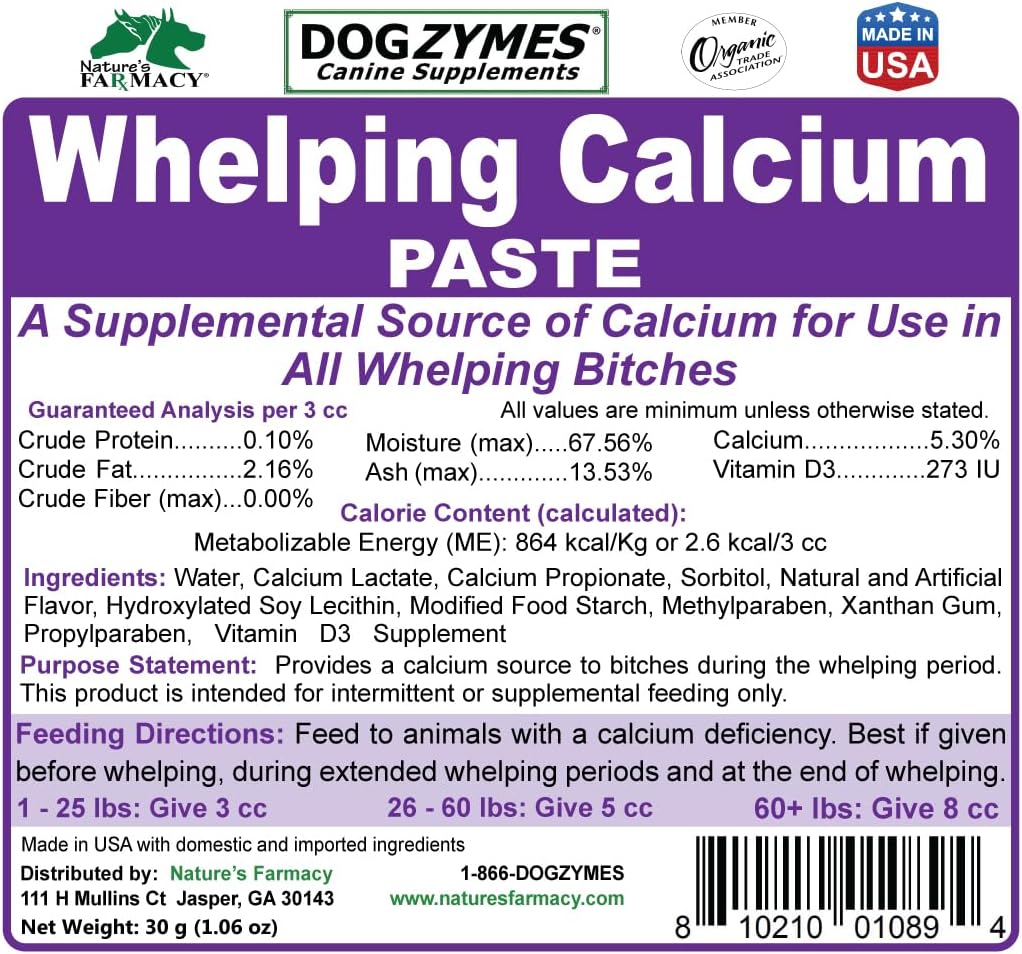 Canine Whelping Calcium Paste Combines Calcium Propionate, Calcium Lactate and Vitamin D3 for Better Calcium Absorption