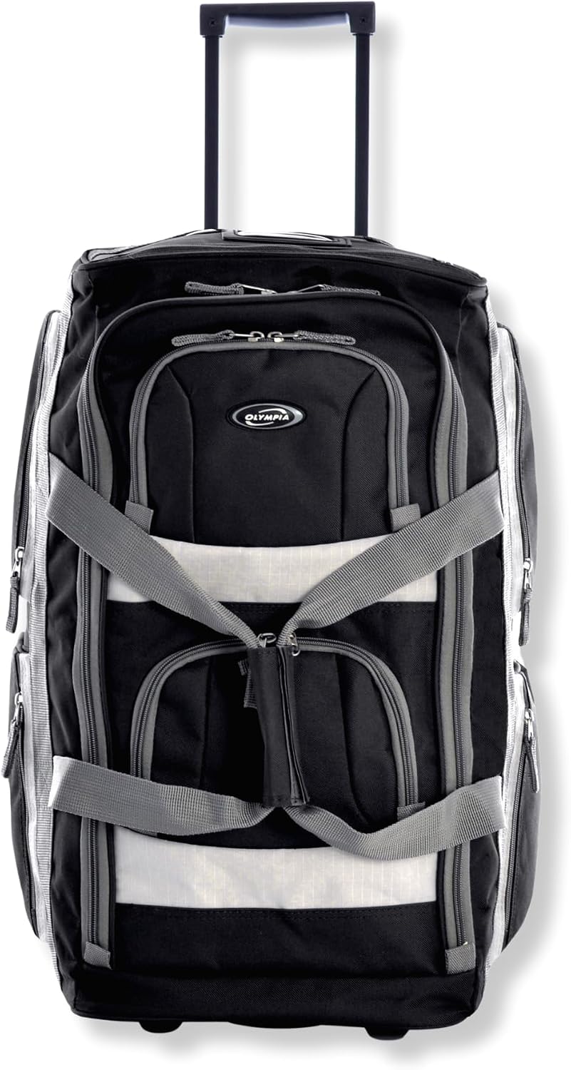 Olympia U.S.A. 33 inch Jumbo Size 8 Pockets Wheeled Rolling Duffel Bag Water Resistant Luggage Lightweight Travel Suitcase with Retractable Handle