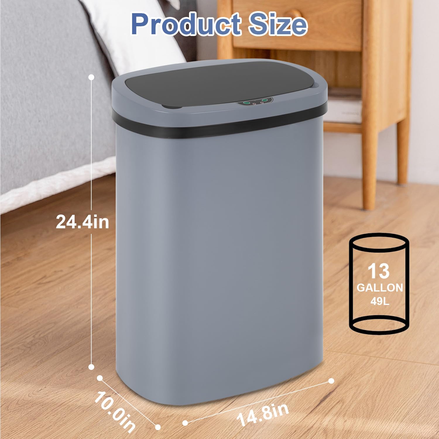 FDW | 13 Gallon Stainless Steel Trash Can with Lid | Silver