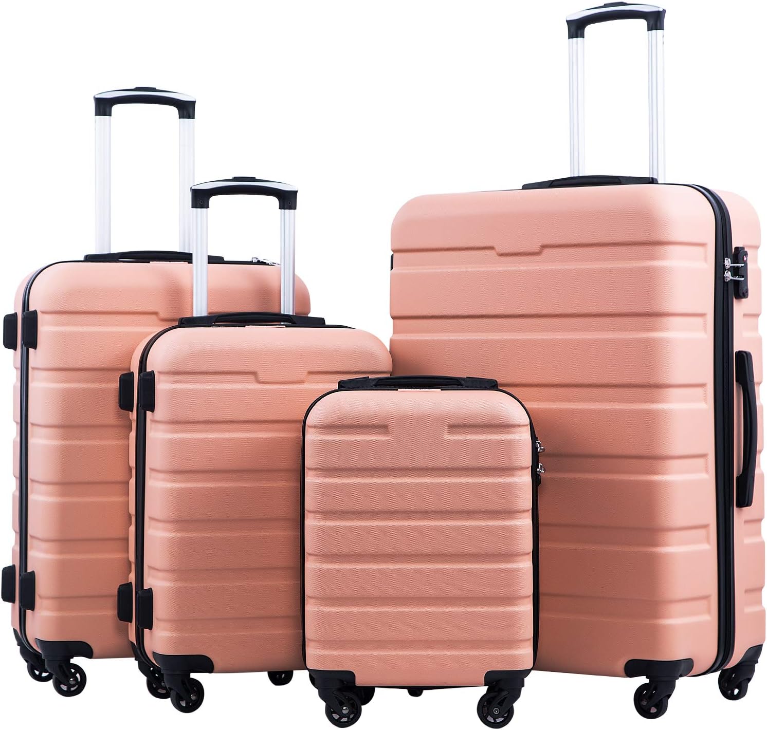 Coolife Luggage Set, Lightweight Durable Hardshell, 4 piece, Sakura Pink | suitcase set with 360° Spinner Wheels, TSA-approved Lock, Checked Family Travel, 16/20/24/28 Inch