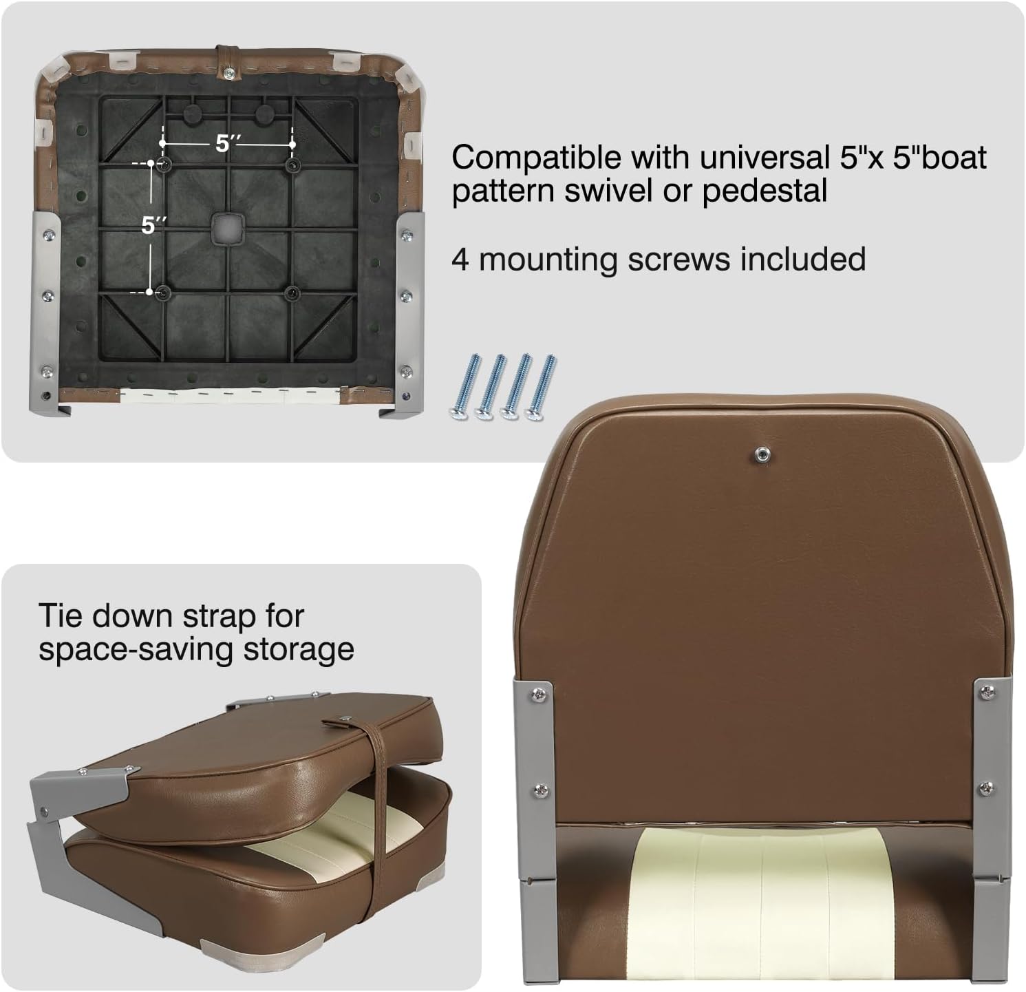 Leader Accessories Classic Low Back Folding Fishing Boat Seat Boat Chairs | Marine Boat Chairs With Thick Cushion, Aluminum Hinge, Use universal 5"x5" Mount, Fits Jon/Bass/Pontoon Boats