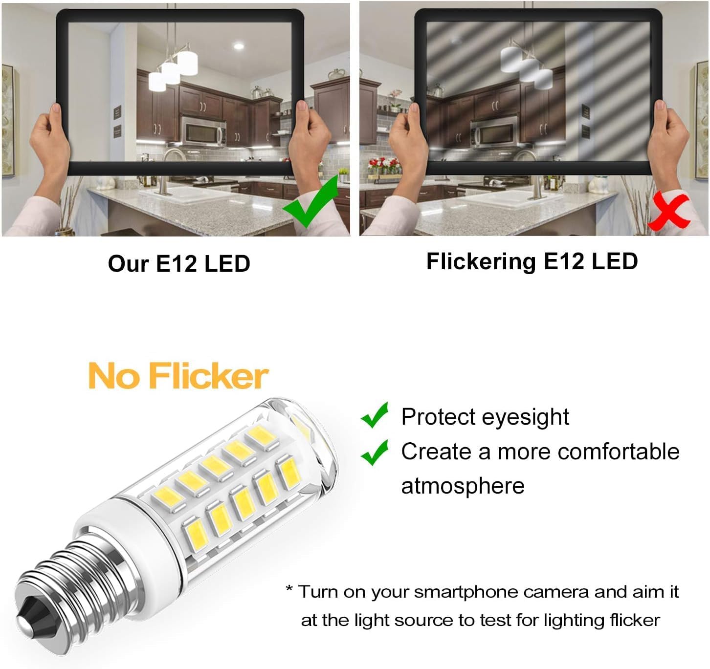 KLG E12 LED Bulb, Mini Candelabra Base, 4W (40W Equivalent), 5000K Daylight White Non-Dimmable, T3/T4 Small Bulb for Ceiling Fans and Chandeliers