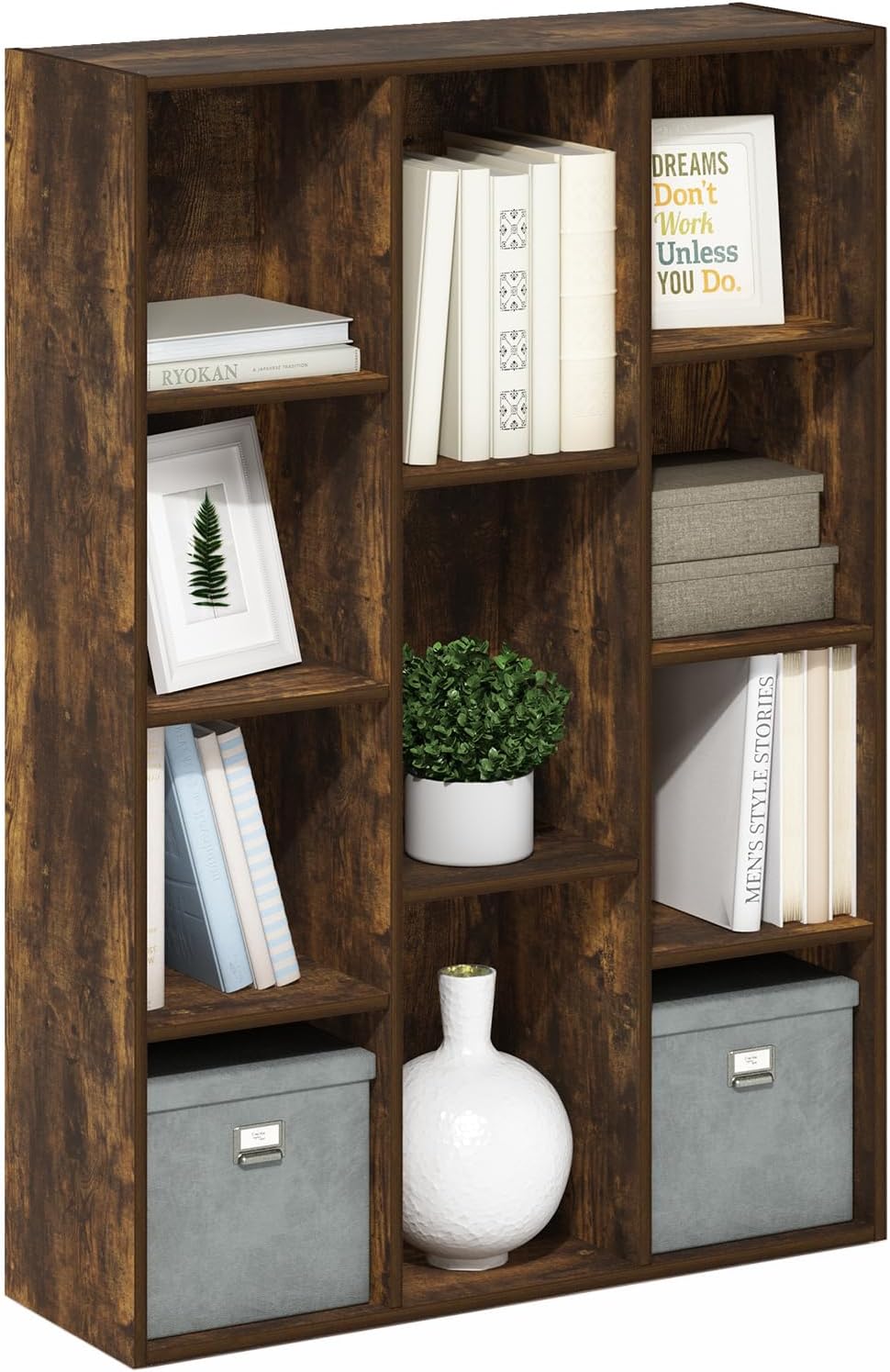 Furinno LUDER Book Shelf, 5-Cube Bookshelf, Reversible Bookcase, 9.4 x 19.5 x 31.5, Easy Assembly, for Living Room, Bedroom, Home Office, White