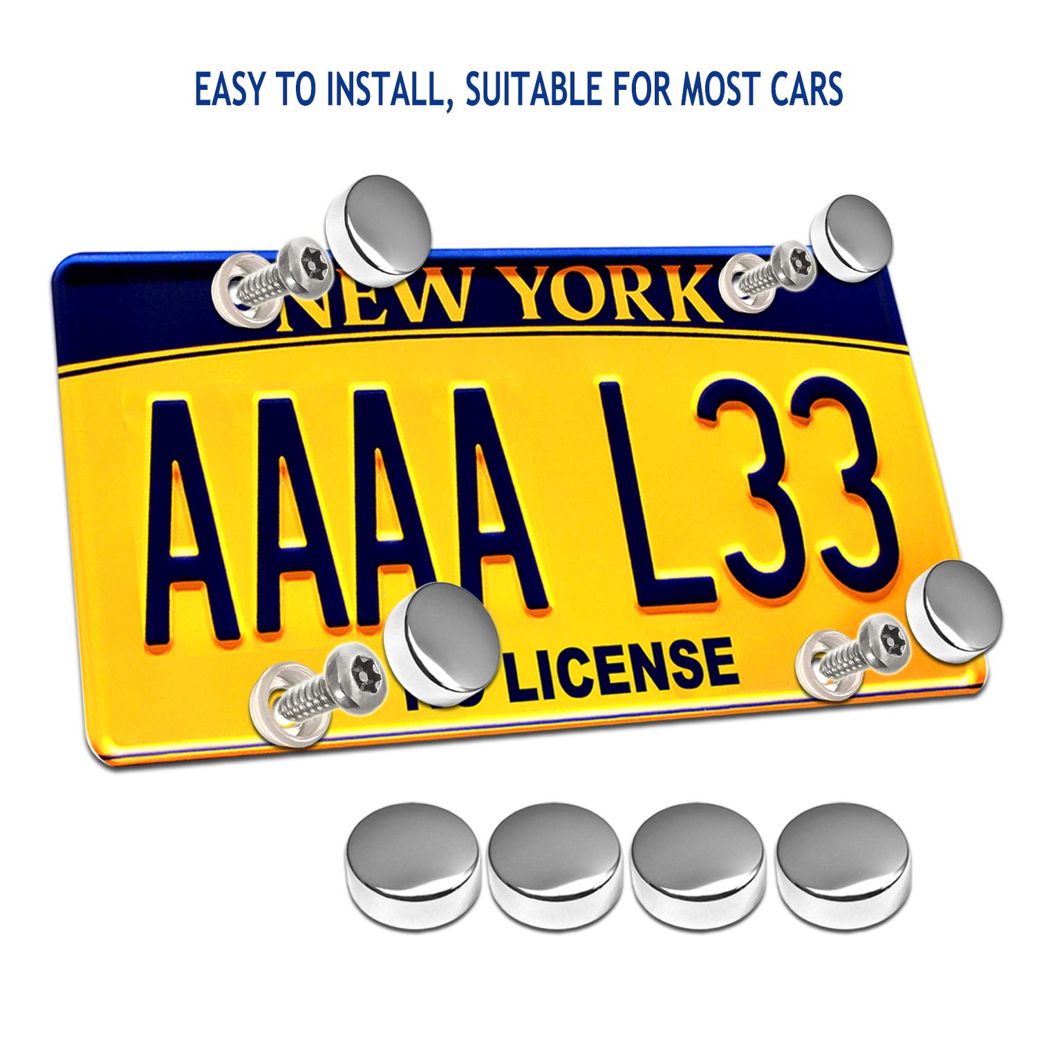 ZXFOOG Anti Theft License Plate Screws, Stainless Steel Bolts, Chrome Caps