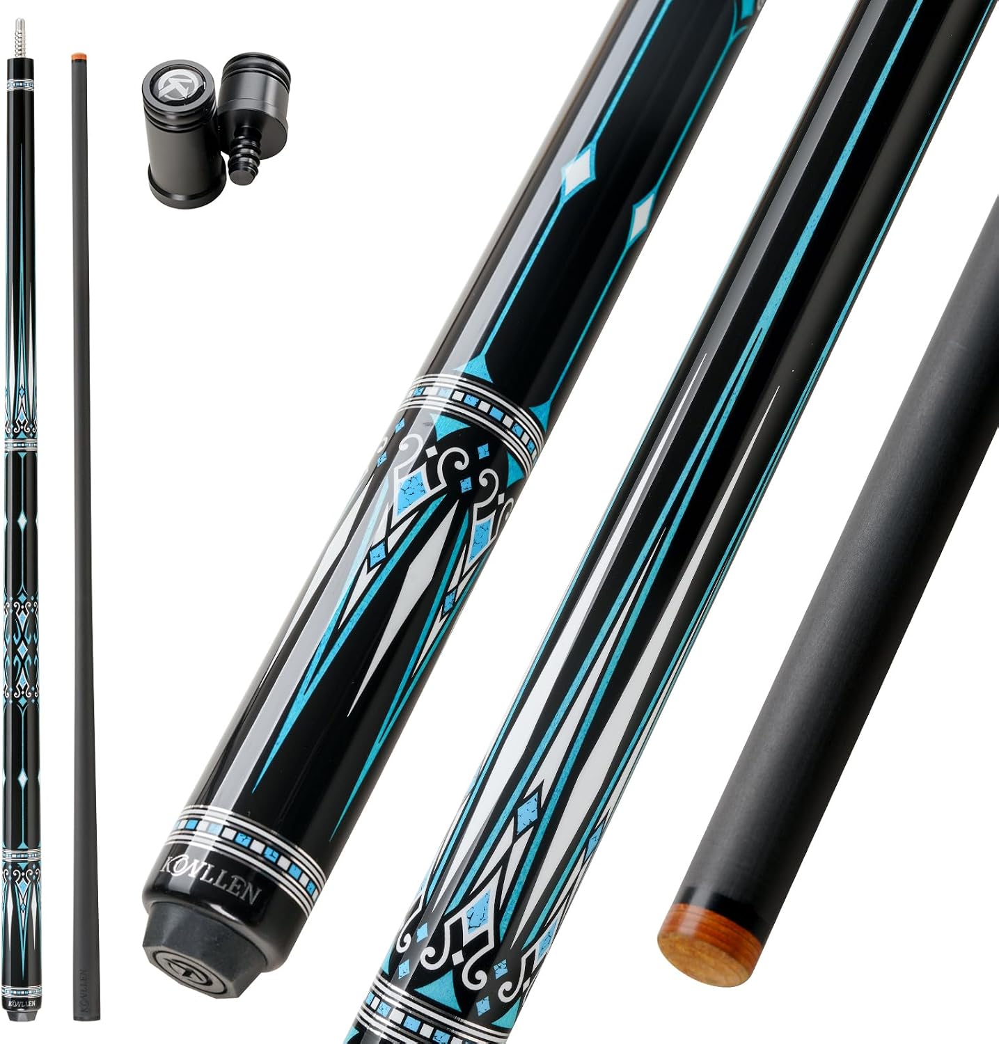 KONLLEN Carbon Fiber Pool Cue Stick 58-inch Professional Pool Sticks for Adults Full Carbon Technology Low Deflection Pool Cue Billiard Cues with 12.5mm Tip (Easy to Control, Pro Taper, Ultra-Smooth)