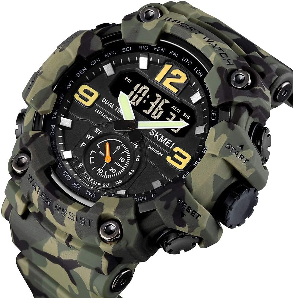 FANMIS Men's Analog Digital Sport Watch Military Dual Display 50M LED Watch | Men's Dual Display Sports Watches With Led Backlight Alarm Stopwatch 12/24h Time Outdoor Running Swimming