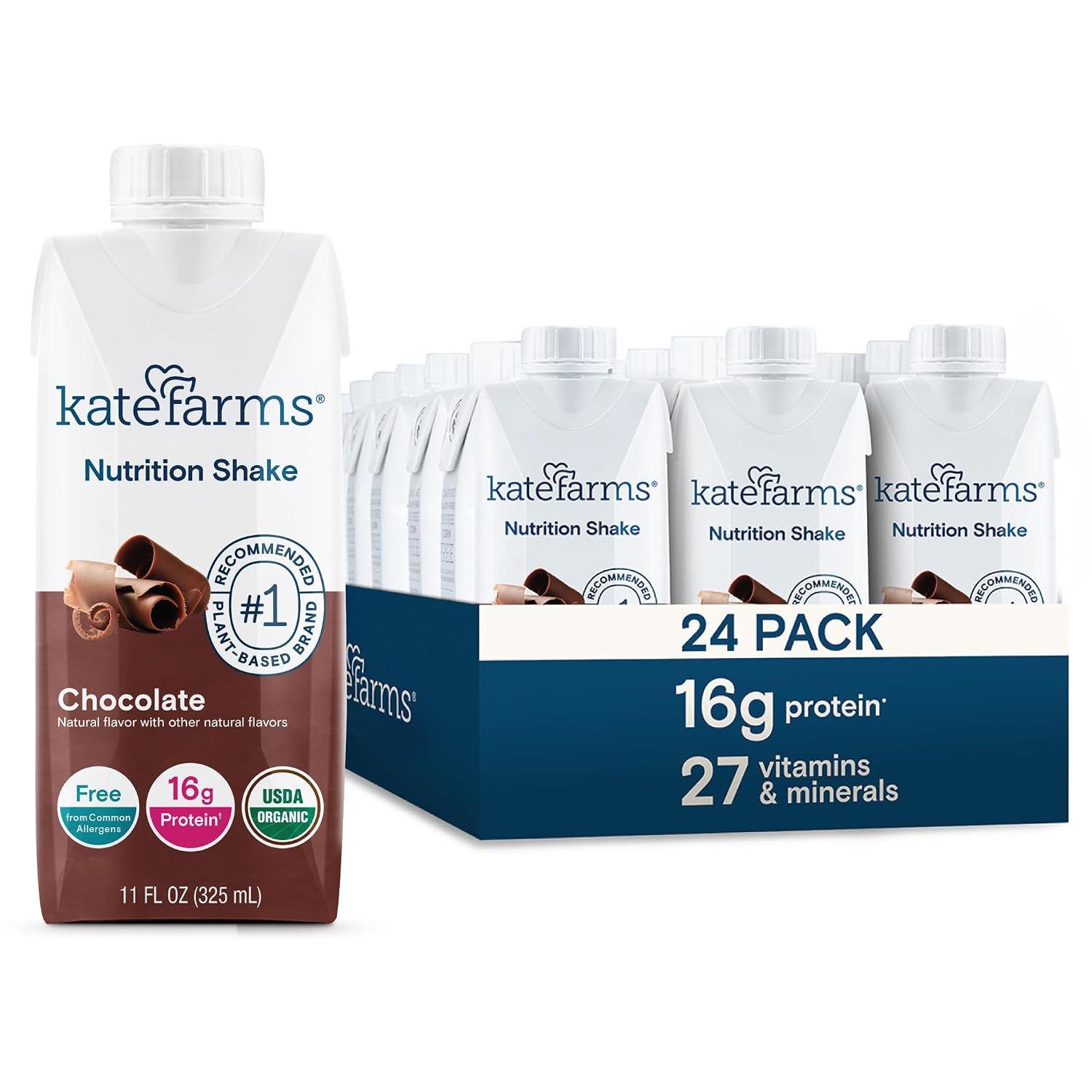 KATE FARMS Organic Nutrition Shake, Chocolate, 16g Protein, 12 Pack