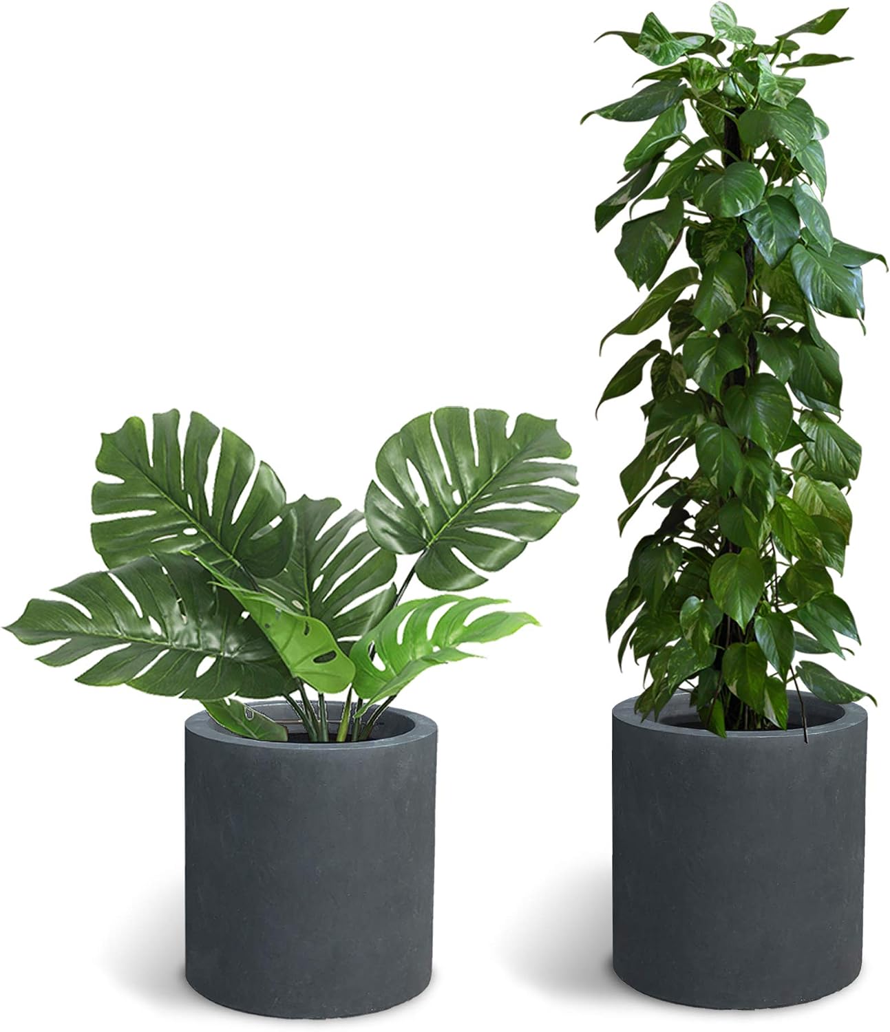 Kante Large Round Cylinder Charcoal Concrete Planter 15.8" Tall, Outdoor
