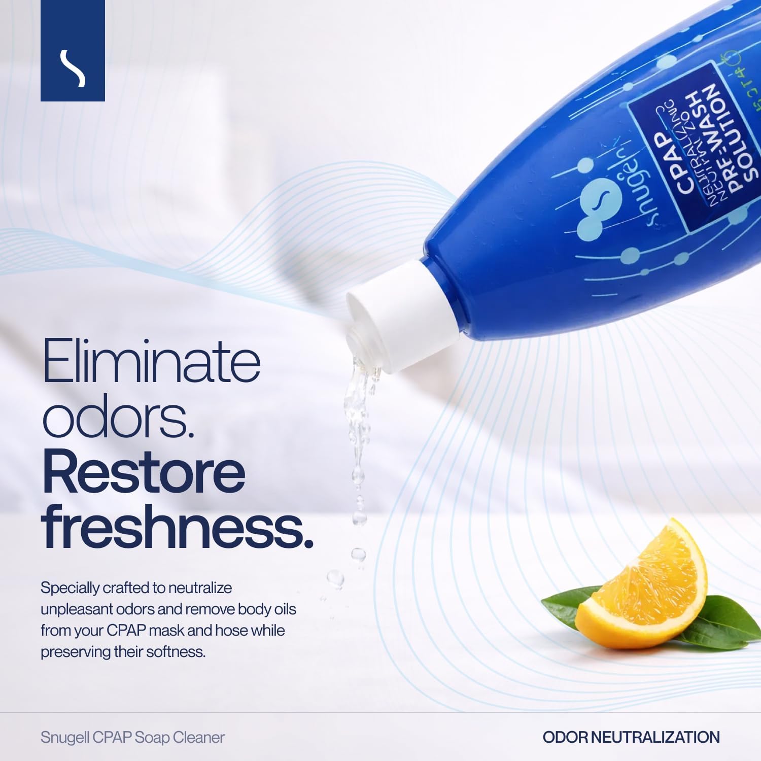 Snugell CPAP Soap Cleaner 8.4oz - Fresh Citrus Scent - Pre-Wash Solution - Mask and Hose Cleaning Soap - Neutralizes Odor and Removes Body Oils from