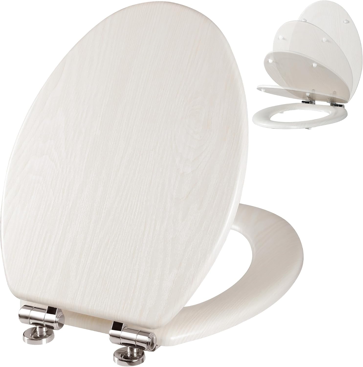 Angel Shield Toilet Seat with Zinc Alloy Hinges Quiet-Close Quick-Release Wood Molded UV Lid Easy Clean(Elongated,Black)