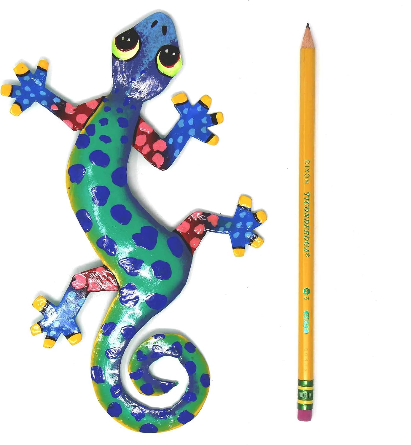 Global Crafts 8" Painted Gecko Recycled Haitian Metal Wall Art Blue Green, Florida
