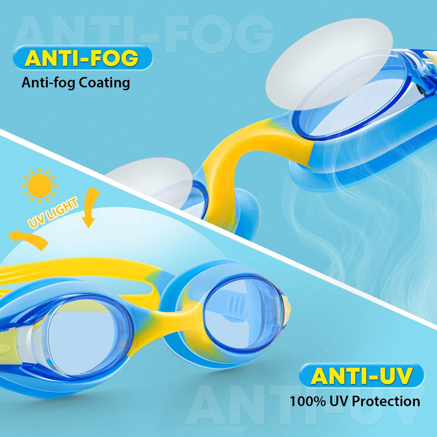 Portzon Unisex-Child Swim Goggles, Anti Fog No Leaking Clear Vision Water Pool Swimming Goggles