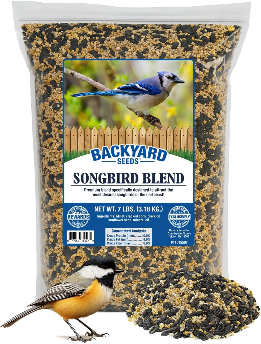 CountryMax Backyard Seeds Songbird Blend Mixed Bird Seed - Attracts Bluebirds, Cardinals, Chickadees (7 Pounds)