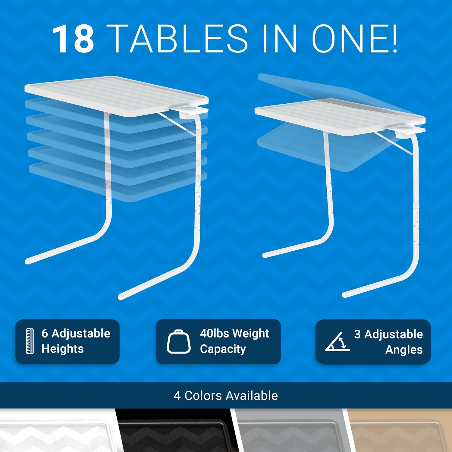 Table-Mate TV Tray Table | Portable Desk Folding Dinner Tray, Couch Table Trays for Eating Snack Food, Portable Laptop Desk, Bed Trays for Eating | Adjustable TV Trays with 3 Angles and Cup Holder