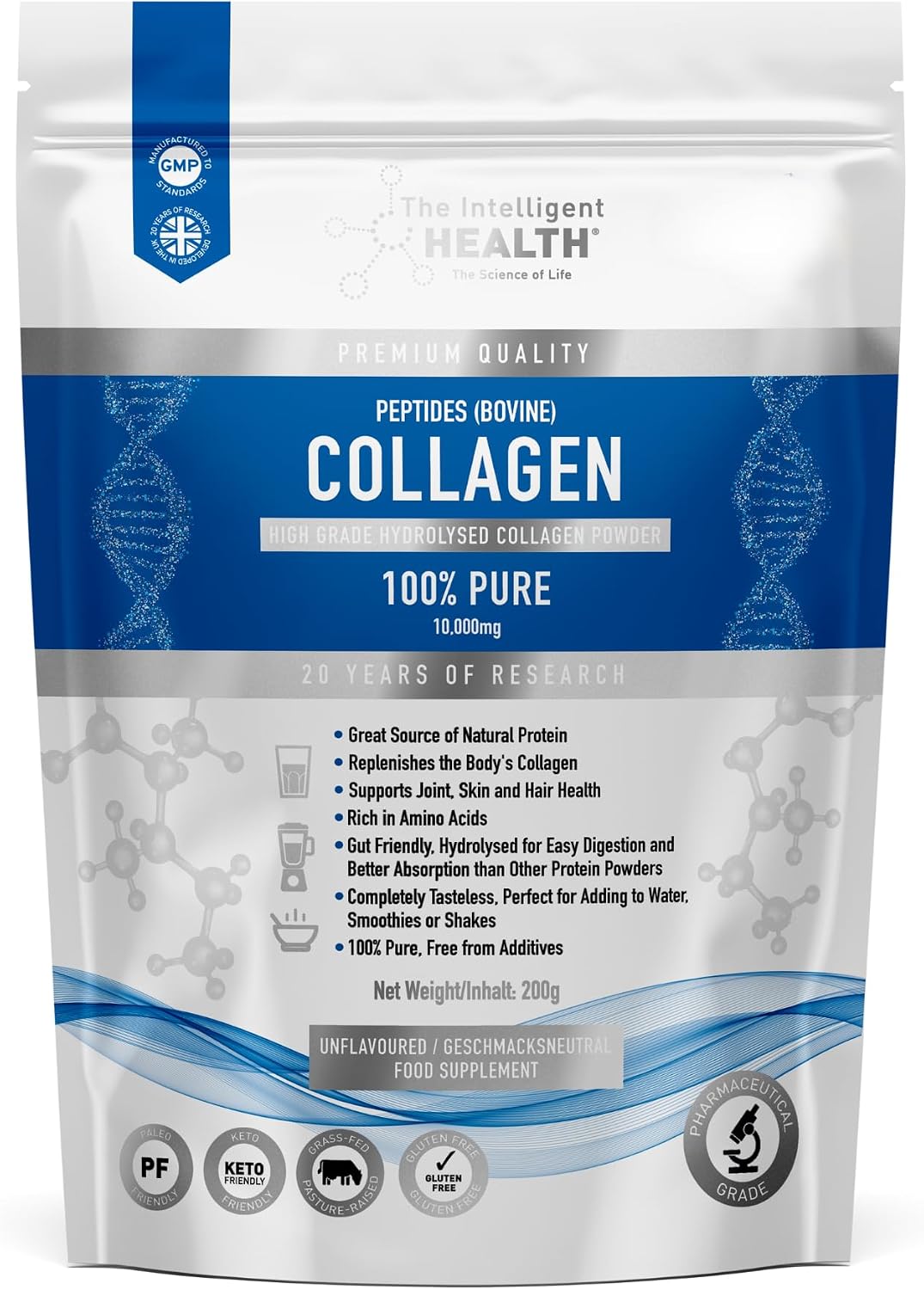 Collagen Peptides Powder, Hydrolyzed Collagen, Type I & III, 45 Servings | Grass Fed, Unflavored, Gluten Free, Keto/Paleo, Skin Support, Hair, Nail, Joints, 10g Servings, 15.9 Oz