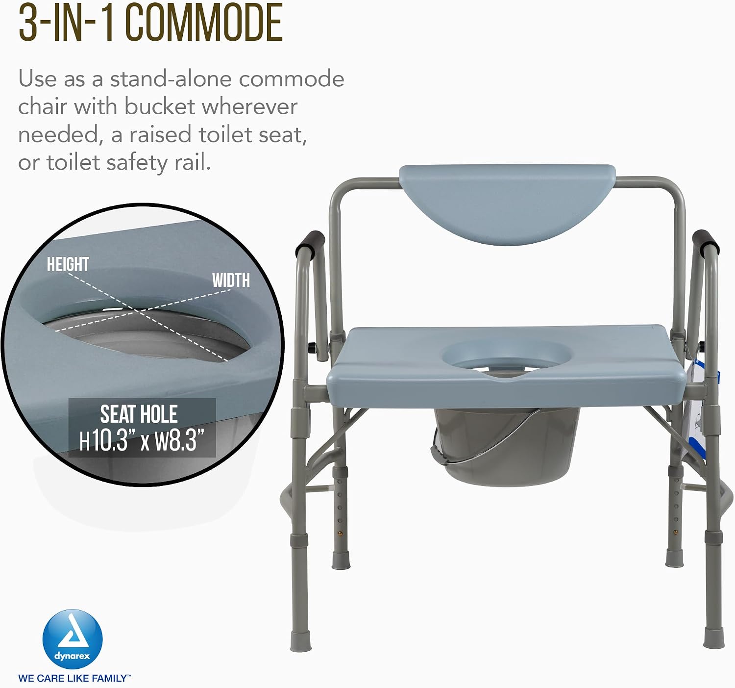 Dynarex Bariatric Drop Arm Bedside Commode, Multi-Use Portable Toilet Chair with 650 Pound Weight Capacity and a Heavy-Duty Steel Frame, Grey