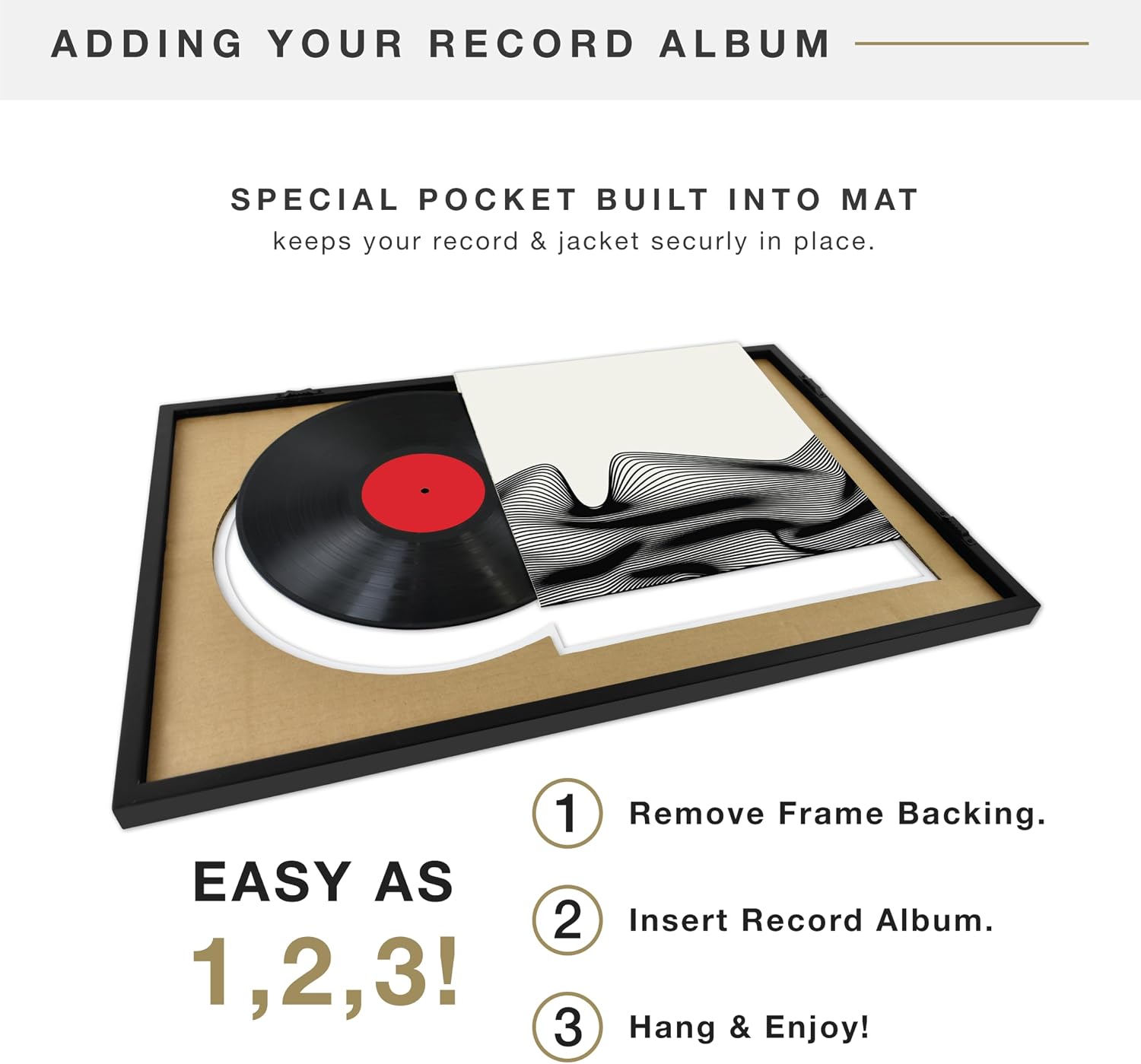MCS Single Matted Record Album Frame, 15x15, Black