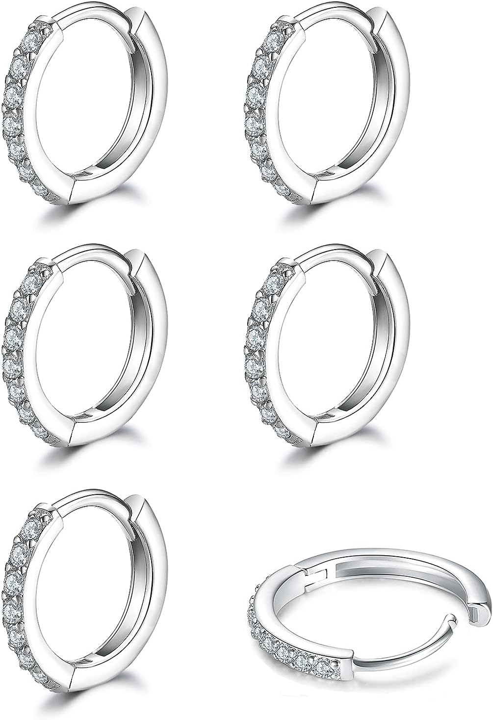 Dlihc 6 Pairs Sterling Silver Hoop and Stud Earrings Set for Women Men